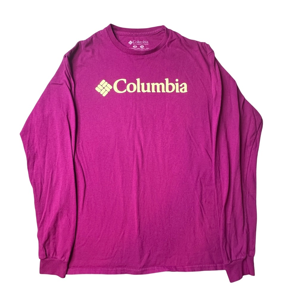 Columbia T-Shirt Mens M Purple Long Sleeve Logo Graphic Cotton Crew Neck Tee